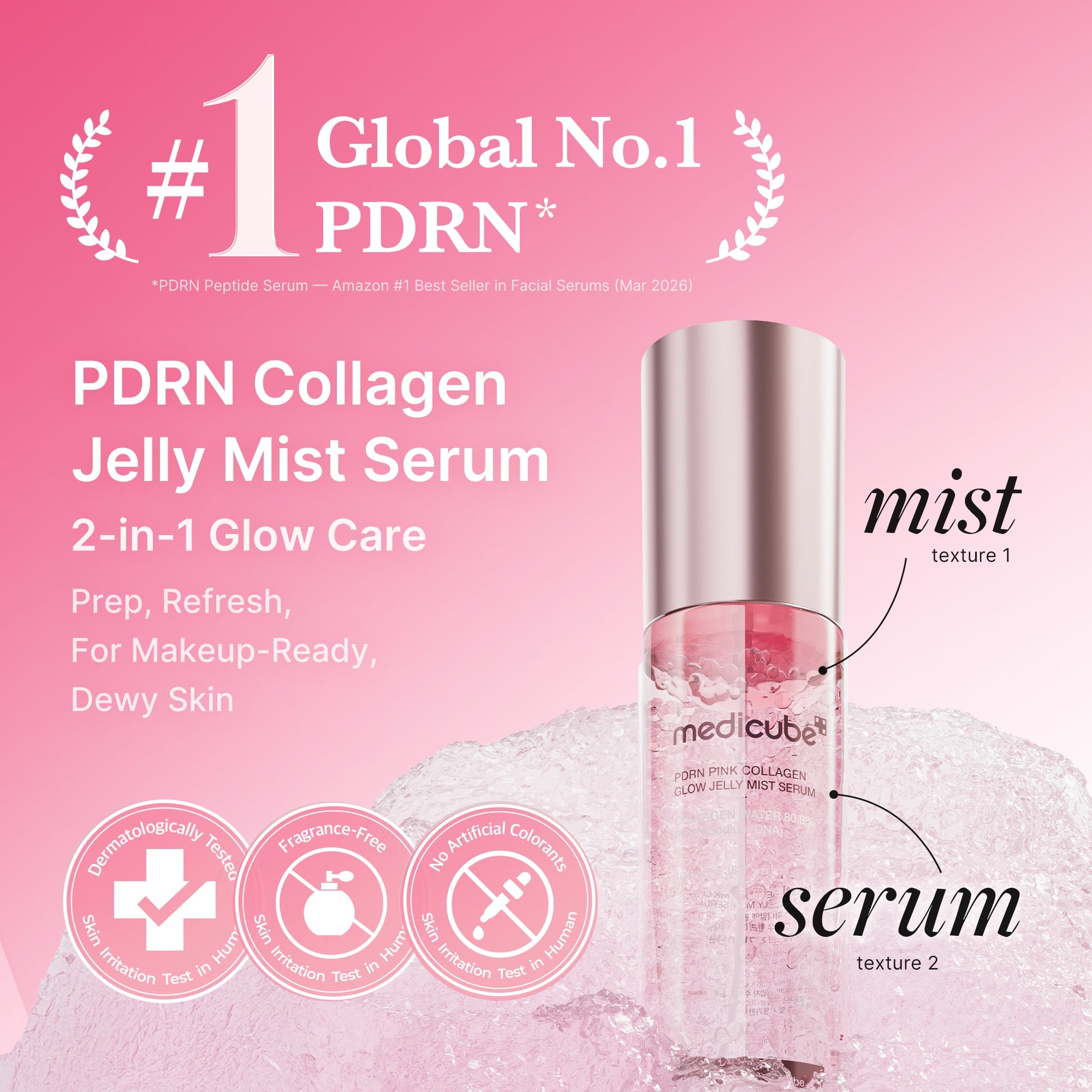 PDRN Pink Collagen Glow Jelly Mist Serum - Stylish Medicube in Hand