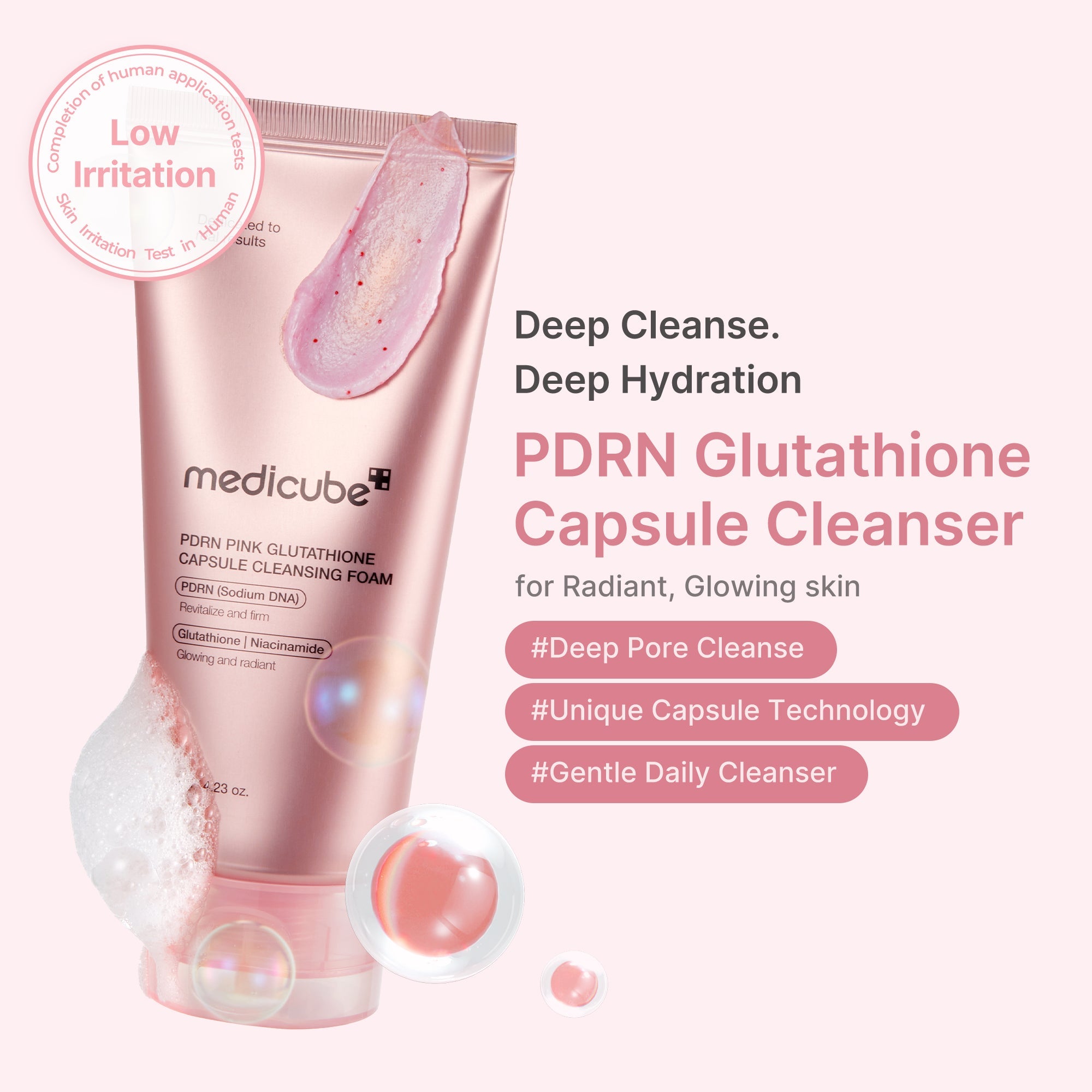 PDRN Pink Glutathione Capsule Foam Cleanser - Routine Made Medicube