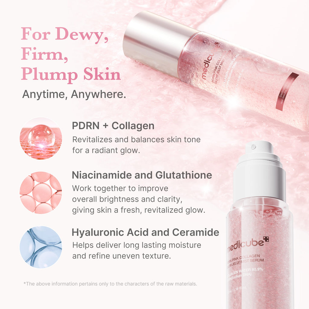 PDRN Pink Collagen Glow Jelly Mist Serum - Stylish Medicube in Hand
